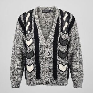 Street Scenes Mens XL Grey Black Cardigan Sweater‎ Vintage Chunky Knit Geometric